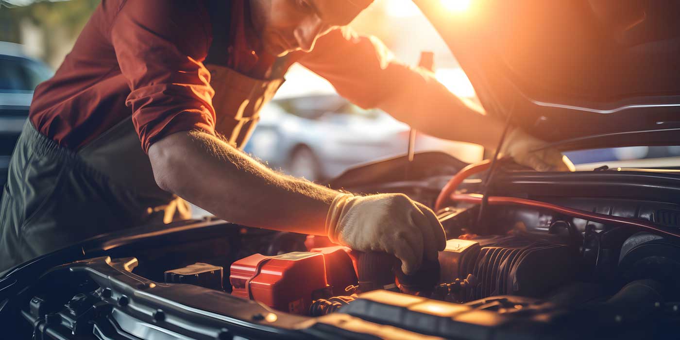 mechanic or technician working under the hood of a vehicle
